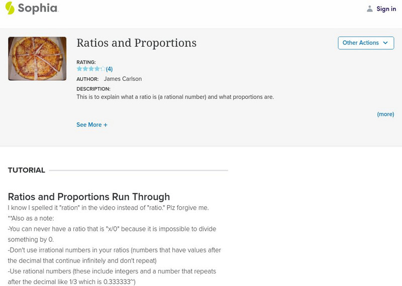 Sophia: Ratios and Proportions Instructional Video Sophia: Ratios and Proportions Instructional Video