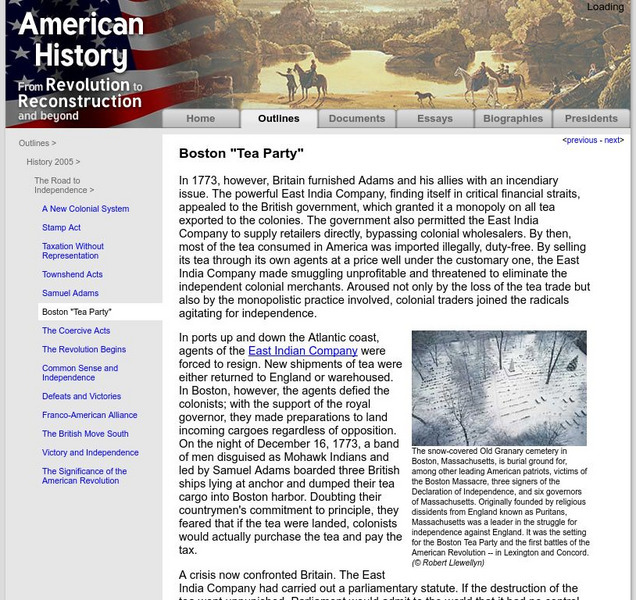 American History: Outlines: Boston "Tea Party" Website American History: Outlines: Boston "Tea Party" Website