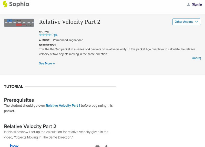 Sophia: Physics: Relative Velocity Part 2 Unit Plan Sophia: Physics: Relative Velocity Part 2 Unit Plan