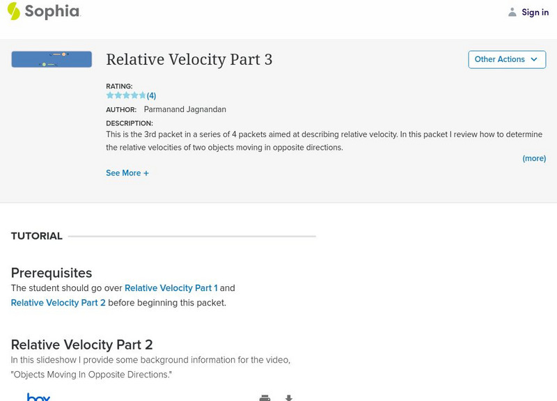 Sophia: Physics: Relative Velocity Part 3 Tutorial Unit Plan