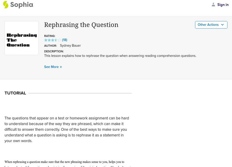Sophia: Rephrasing the Question PPT Sophia: Rephrasing the Question PPT