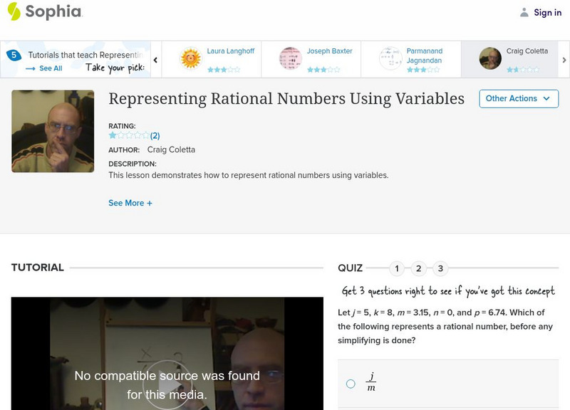 Sophia: Representing Rational Numbers Using Variables Instructional Video Sophia: Representing Rational Numbers Using Variables Instructional Video