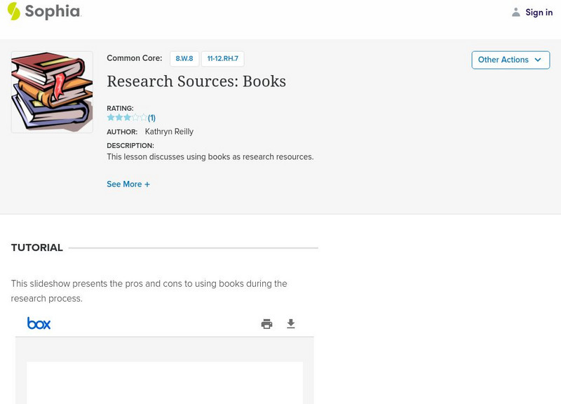 Sophia: Research Sources: Books PPT Sophia: Research Sources: Books PPT