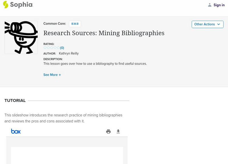 Sophia: Research Sources: Mining Bibliographies PPT Sophia: Research Sources: Mining Bibliographies PPT