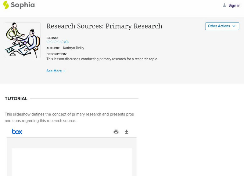 Sophia: Research Sources: Primary Research PPT Sophia: Research Sources: Primary Research PPT