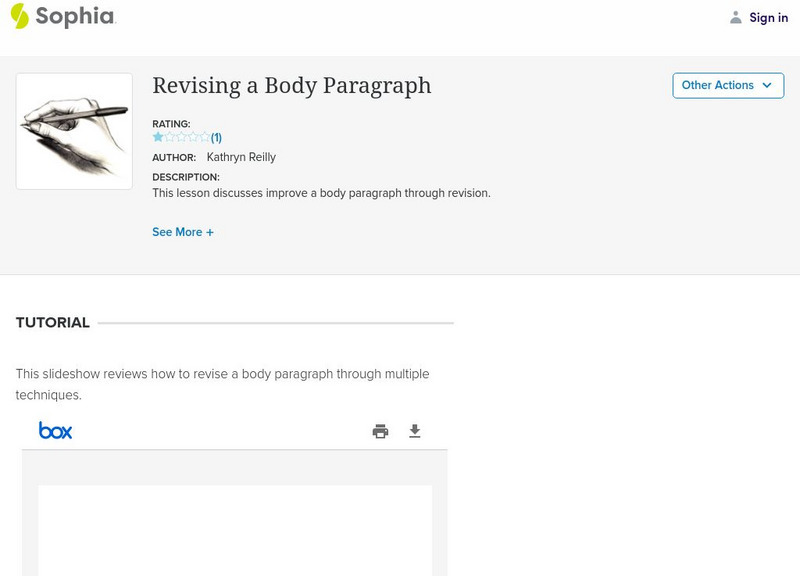 Sophia: Revising a Body Paragraph PPT Sophia: Revising a Body Paragraph PPT