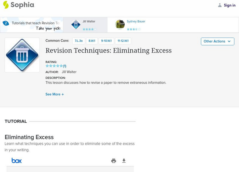 Sophia: Revision Techniques: Eliminating Excess PPT Sophia: Revision Techniques: Eliminating Excess PPT
