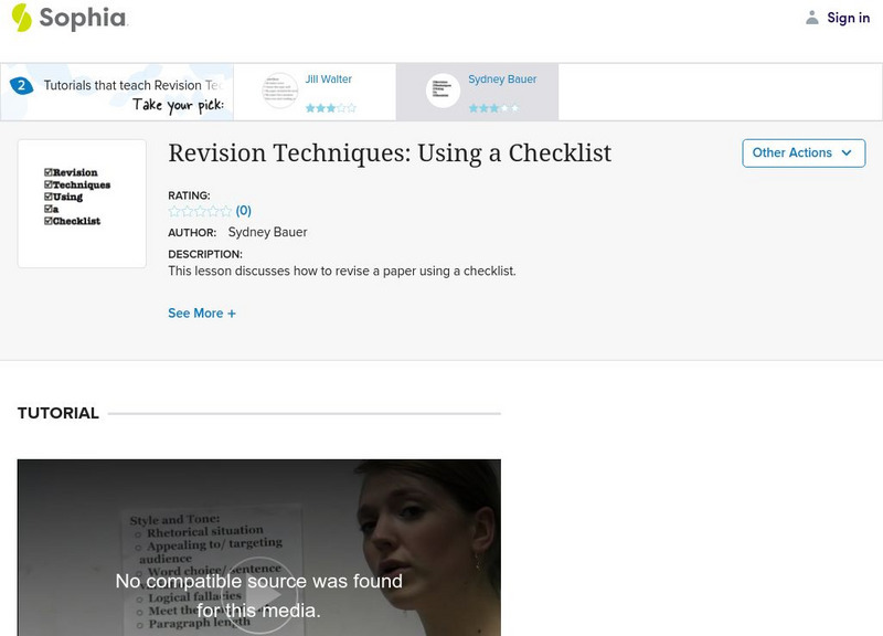 Sophia: Revision Techniques: Using a Checklist Instructional Video
