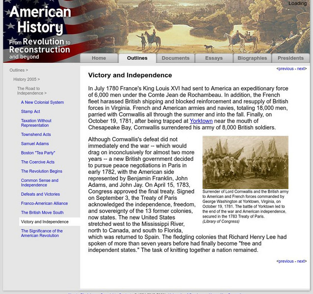 American History: Outlines: Victory and Independence Website