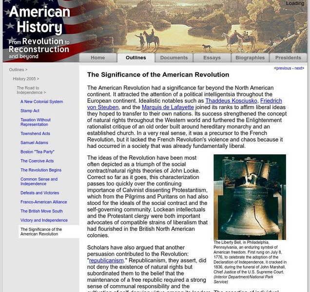 American History: Outlines: The Significance of the American Revolution Website