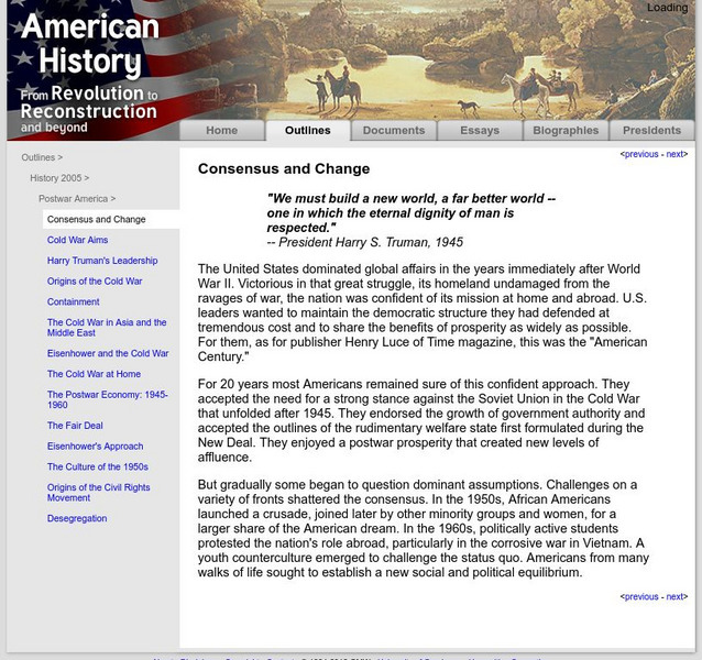 American History: Outlines: Consensus and Change Website American History: Outlines: Consensus and Change Website