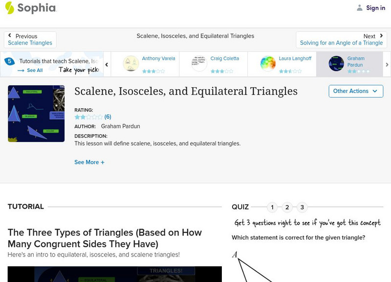 Sophia: Scalene, Isosceles, and Equilateral Triangles Instructional Video