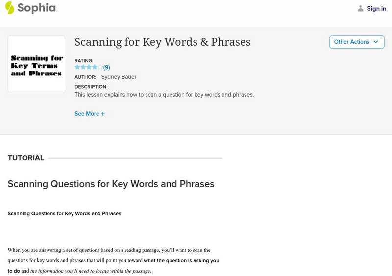 Sophia: Scanning for Key Words and Phrases Lesson Plan