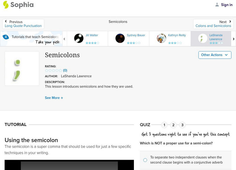 Sophia: Semicolons Instructional Video Sophia: Semicolons Instructional Video
