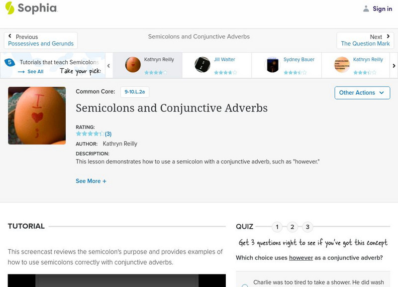 Sophia: Semicolons and Conjunctive Adverbs Unit Plan Sophia: Semicolons and Conjunctive Adverbs Unit Plan