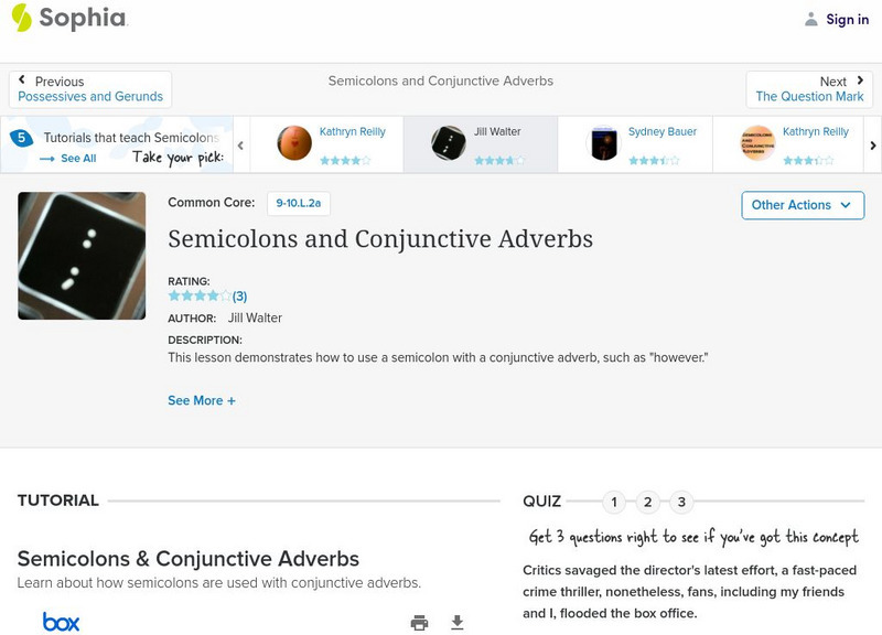 Sophia: Semicolons and Conjunctive Adverbs PPT Sophia: Semicolons and Conjunctive Adverbs PPT