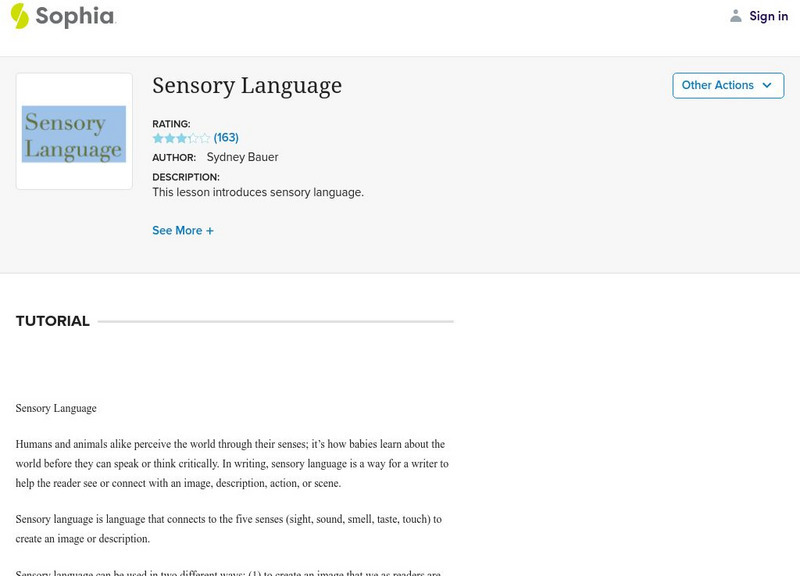 Sophia: Sensory Language Handout Sophia: Sensory Language Handout