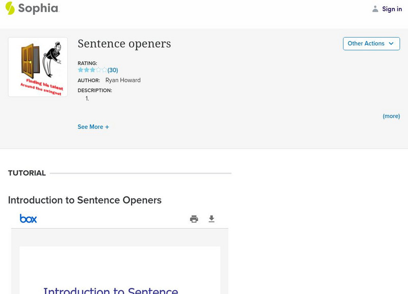 Sophia: Sentence Openers Unit Plan Sophia: Sentence Openers Unit Plan