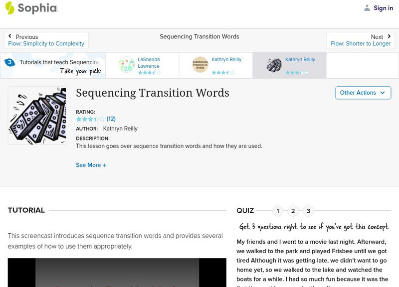 Sophia: Sequencing Transition Words Instructional Video Sophia: Sequencing Transition Words Instructional Video