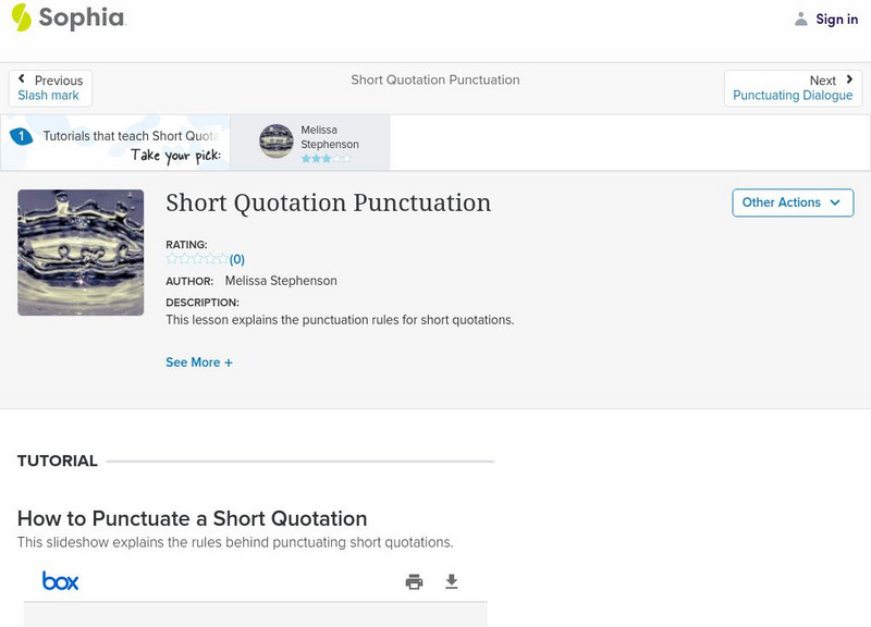 Sophia: Short Quotation Punctuation PPT Sophia: Short Quotation Punctuation PPT
