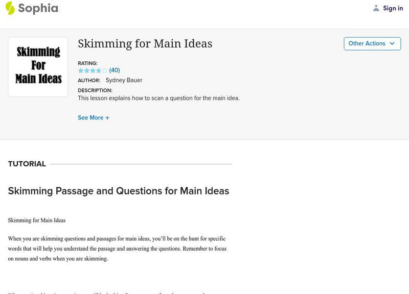 Sophia: Skimming for Main Ideas Handout Sophia: Skimming for Main Ideas Handout