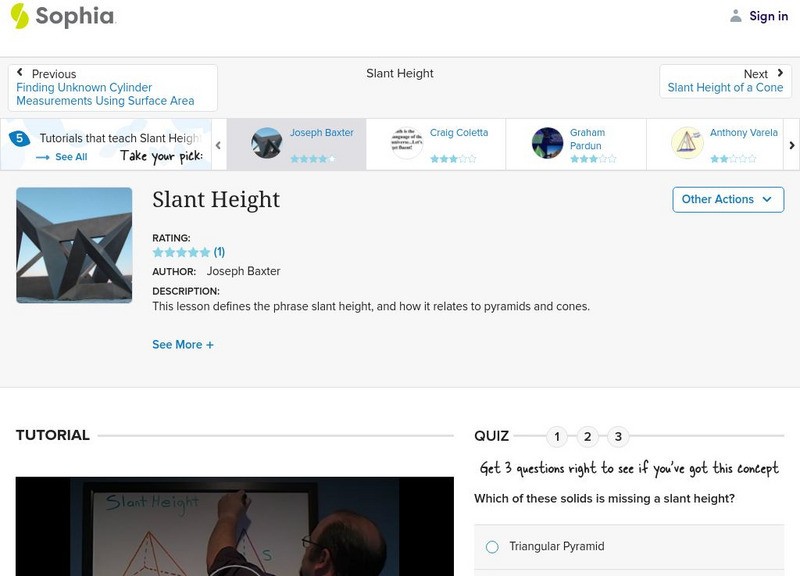 Sophia: Slant Height Instructional Video