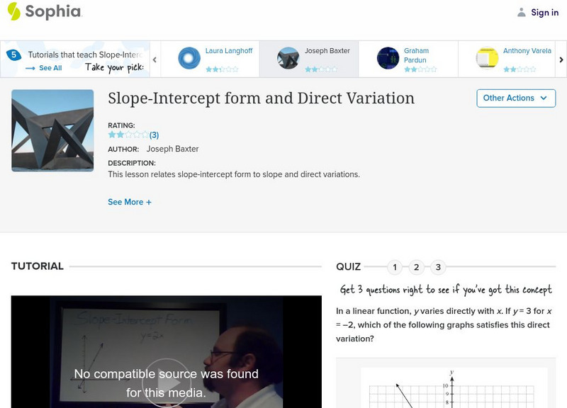 Sophia: Slope Intercept Form and Direct Variation Instructional Video Sophia: Slope Intercept Form and Direct Variation Instructional Video