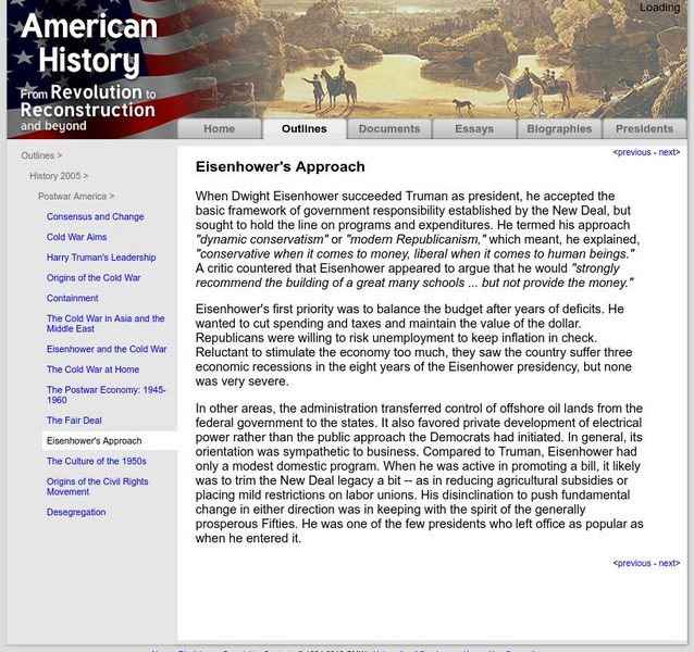 American History: Outlines: Eisenhower's Approach Website American History: Outlines: Eisenhower's Approach Website
