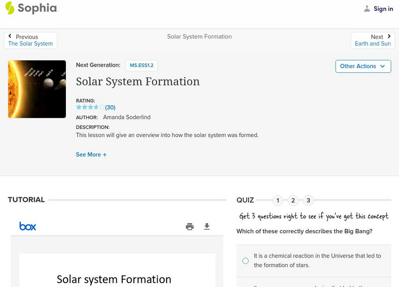 Sophia: Solar System Formation Unit Plan Sophia: Solar System Formation Unit Plan