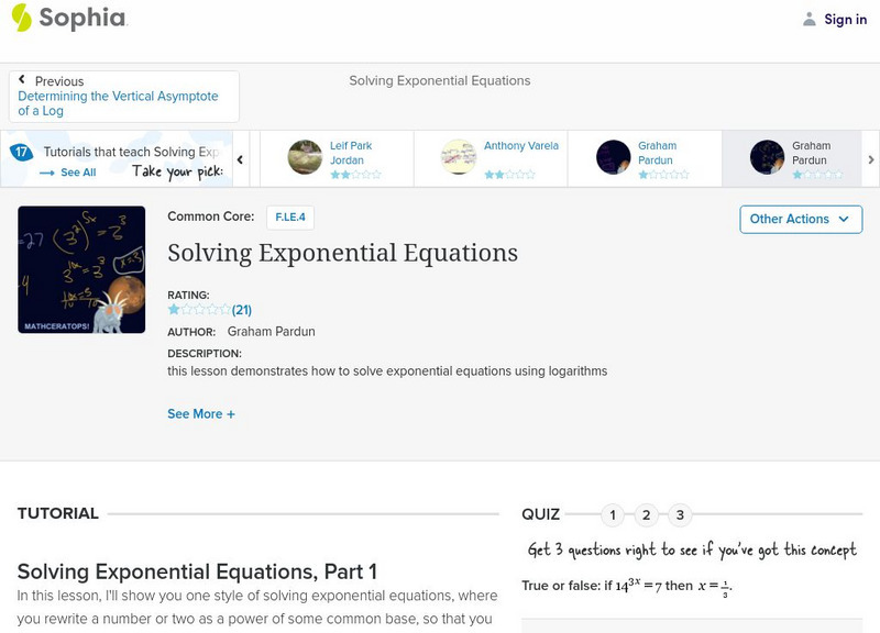 Sophia: Solving Exponential Equations #4 Instructional Video Sophia: Solving Exponential Equations #4 Instructional Video