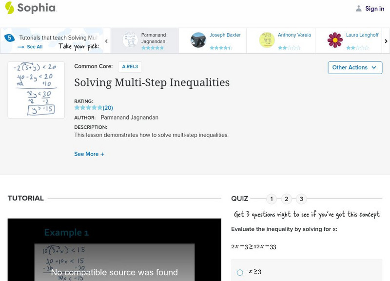 Sophia: Solving Multi Step Inequalities Instructional Video Sophia: Solving Multi Step Inequalities Instructional Video