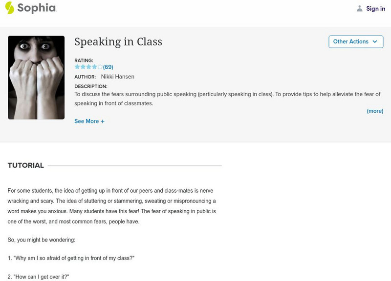 Sophia: Speaking in Class Unit Plan Sophia: Speaking in Class Unit Plan