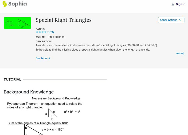 Sophia: Special Right Triangles Instructional Video Sophia: Special Right Triangles Instructional Video