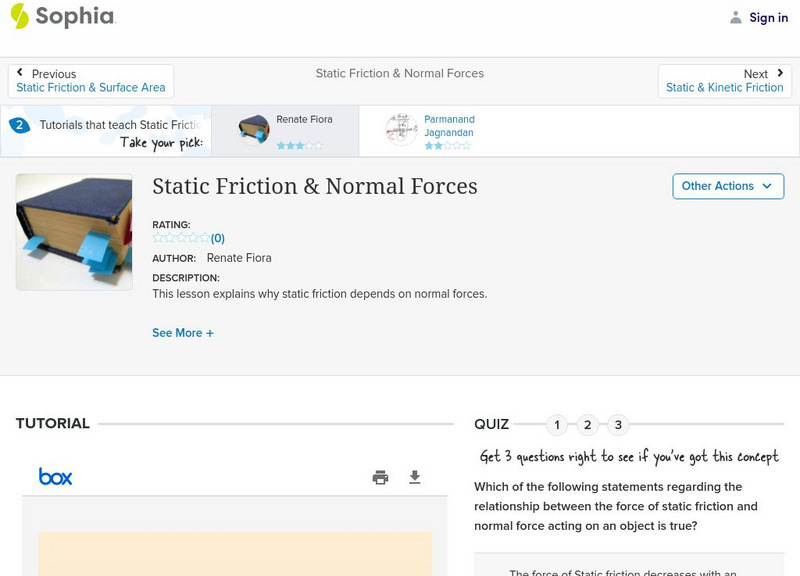 Sophia: Static Friction & Normal Forces PPT Sophia: Static Friction & Normal Forces PPT