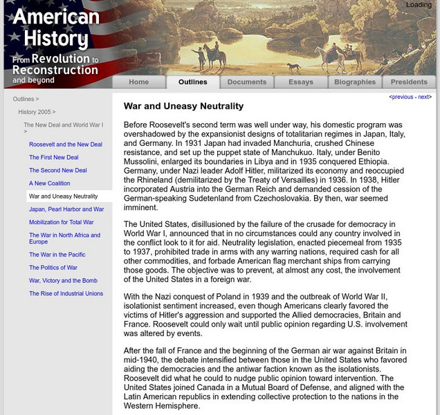 American History: Outlines: War and Uneasy Neutrality Website American History: Outlines: War and Uneasy Neutrality Website