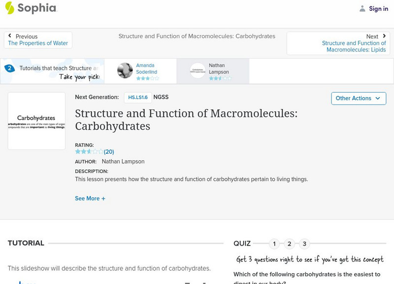 Sophia: Structure and Function of Macromolecules: Carbohydrates: Lesson 1 PPT Sophia: Structure and Function of Macromolecules: Carbohydrates: Lesson 1 PPT