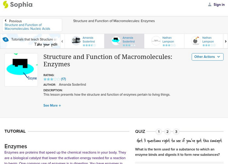 Sophia: Structure and Function of Macromolecules: Enzymes Instructional Video Sophia: Structure and Function of Macromolecules: Enzymes Instructional Video