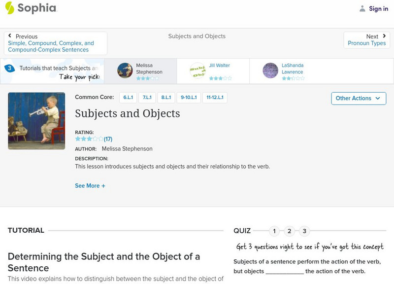 Sophia: Subjects and Objects Lesson Plan Sophia: Subjects and Objects Lesson Plan