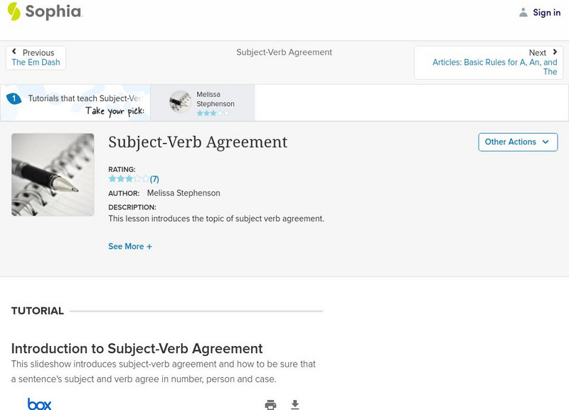 Sophia: Subject Verb Agreement PPT Sophia: Subject Verb Agreement PPT
