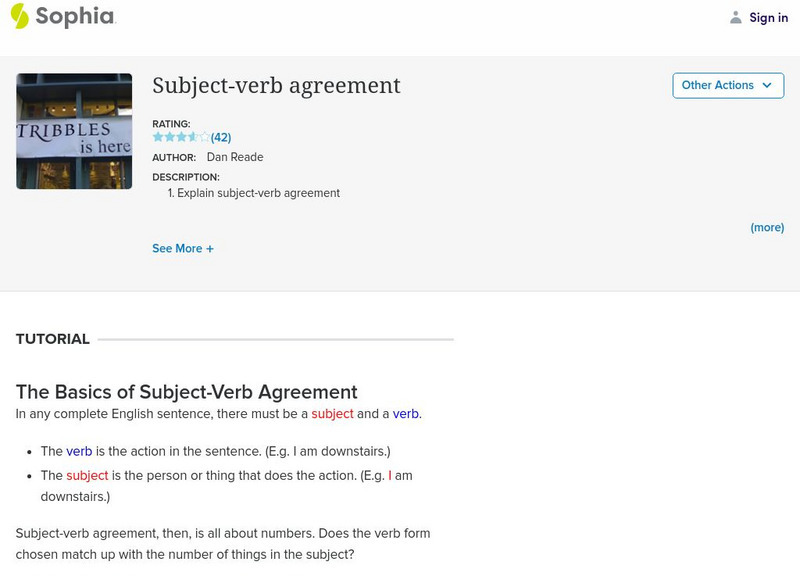 Sophia: Subject Verb Agreement Website Sophia: Subject Verb Agreement Website