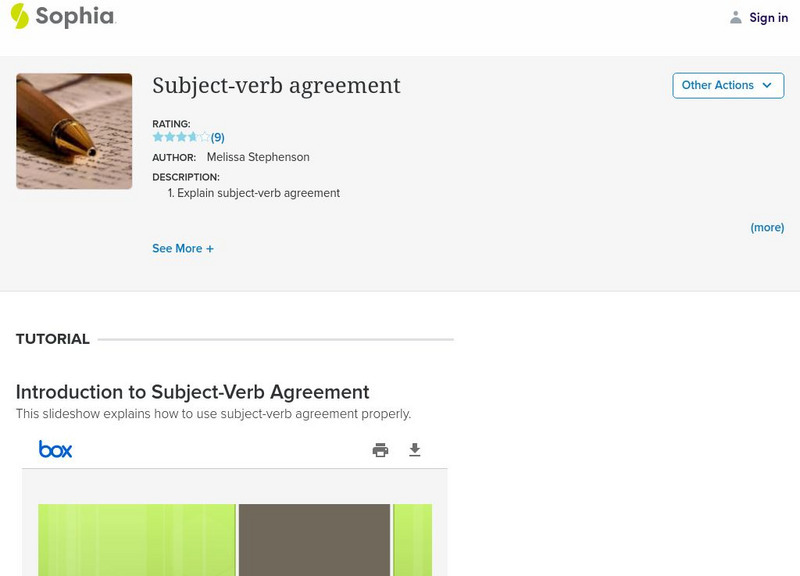 Sophia: Subject Verb Agreement PPT Sophia: Subject Verb Agreement PPT