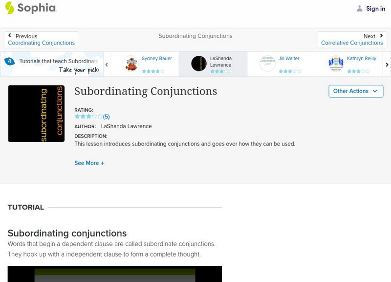 Sophia: Subordinate Conjunctions Unit Plan Sophia: Subordinate Conjunctions Unit Plan