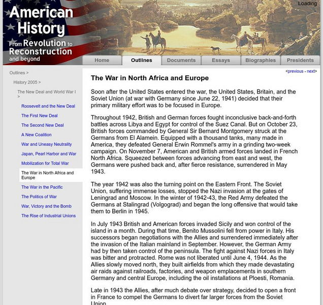 American History: Outlines: The War in North Africa and Europe Website American History: Outlines: The War in North Africa and Europe Website