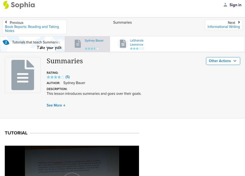 Sophia: Summaries Instructional Video Sophia: Summaries Instructional Video