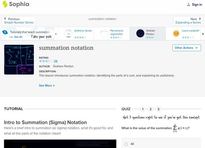 Sophia: Summation Notation Instructional Video Sophia: Summation Notation Instructional Video