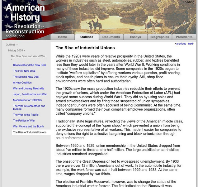 American History: Outlines: The Rise of Industrial Unions Website