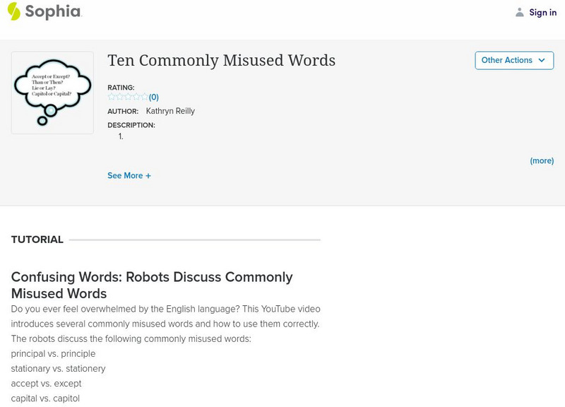 Sophia: Ten Commonly Misused Words Unit Plan Sophia: Ten Commonly Misused Words Unit Plan