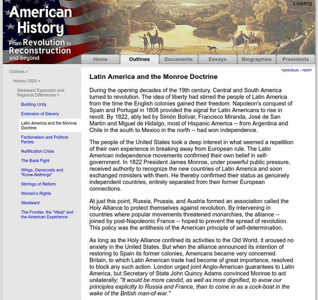 American History: Outlines: Latin America and the Monroe Doctrine Website