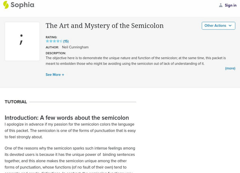 Sophia: The Art and Mystery of the Semicolon Unit Plan Sophia: The Art and Mystery of the Semicolon Unit Plan