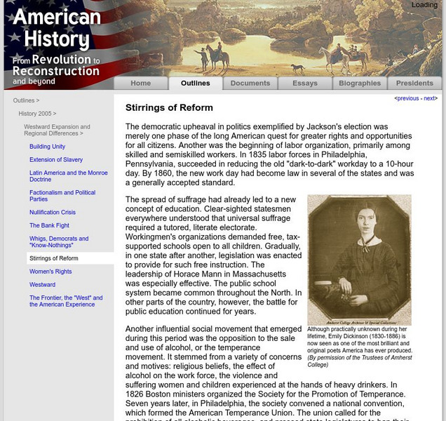 American History: Outlines: Stirrings of Reform Handout American History: Outlines: Stirrings of Reform Handout